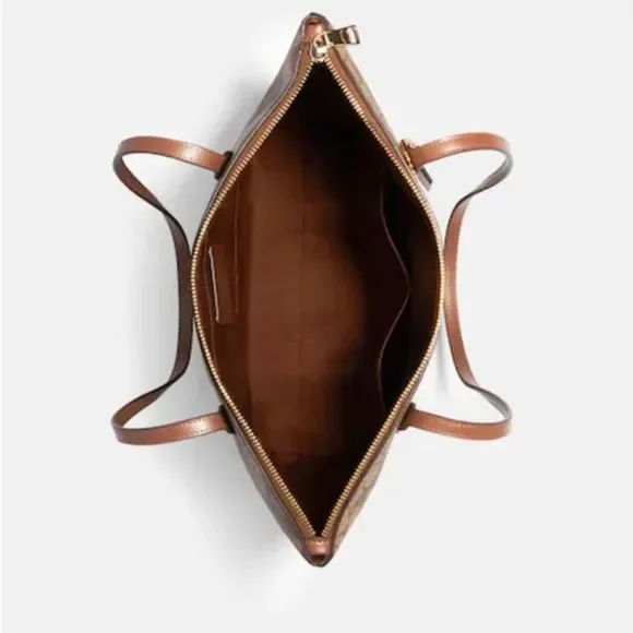 🔥HP🔥 NWT $485 COACH Zip Top Tote In Signature Canvas. Gold/Khaki Saddle 2 - Picture 2 of 6